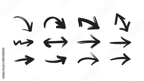 Directional navigation arrows for web ui and app design hand drawn brush stroke vector set