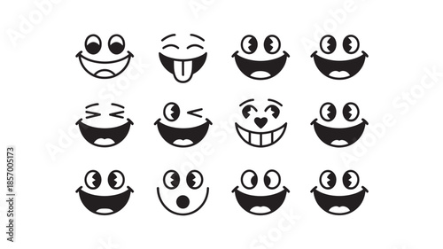 Set of retro cartoon faces and emoji expressions for social media and communication flat vector icons