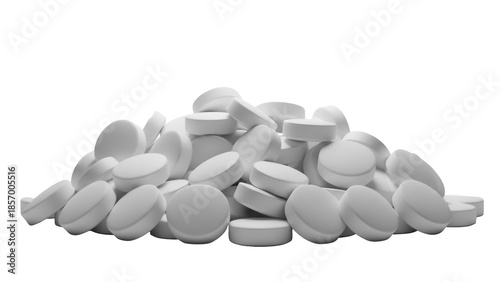 Fotografie Pile of white round pills isolated PNG on transparent background, medication tab