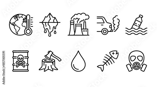 Pollution Icons Set, Graphic Design, Digital Art, Nature, Creative Perspective, Awareness Concept