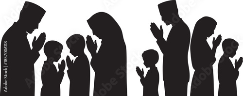 Silhouettes of people praying in a row religion faith