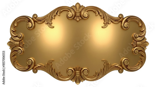 Ornate golden frame isolated PNG on transparent background, decorative baroque style element for design and graphic projects