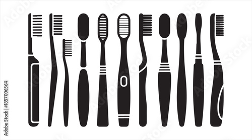 Manual toothbrush silhouette set — dental hygiene tools with ergonomic handles and assorted bristle heads