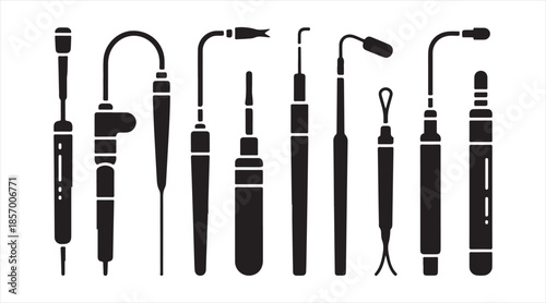Power screwdriver illustration set featuring cordless and corded electric drivers in black vector silhouettes
