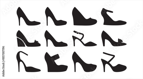 Vector icon pack of ladies high heels — elegant pumps, sandals and fashion shoes in silhouette style