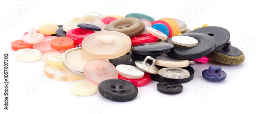 Schilderij op canvas Heap of various sewing buttons isolated on white