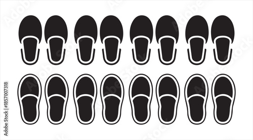 Set of home slippers — comfortable open-toe indoor footwear icons in minimal vector style