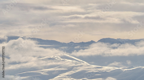 Snow covered mountains in Sierra Nevada (Granada, Spain) at sunrise 