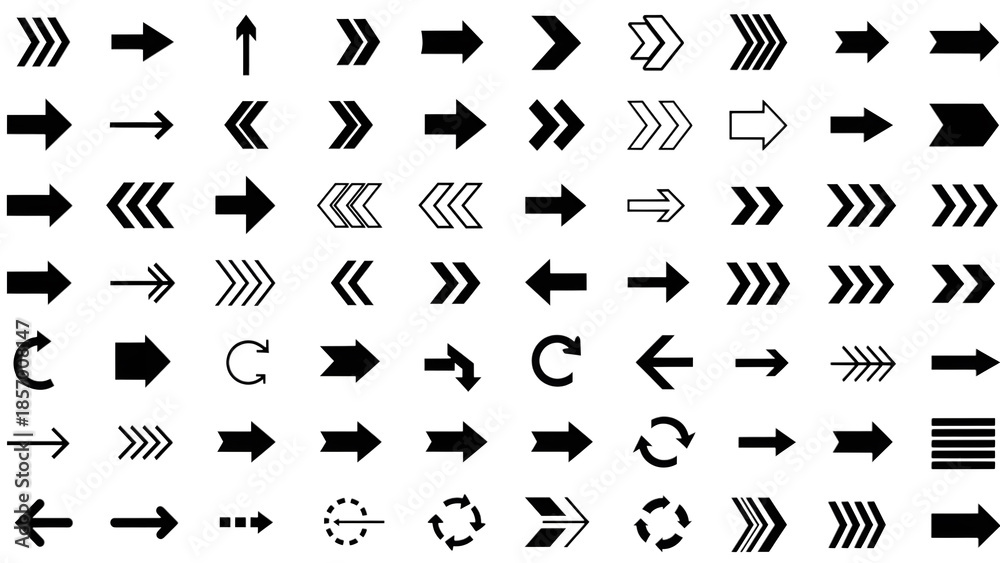 Fototapeta premium Large collection of white outline navigation and reload arrows on transparent background