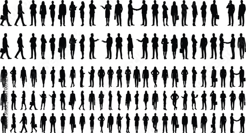 Set of business people silhouettes walking standing and talking professional corporate group cad drawing flat vector illustration for architectural visualization