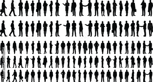 Tapety Set of business people silhouettes walking standing and talking professional corporate group cad drawing flat vector illustration for architectural visualization