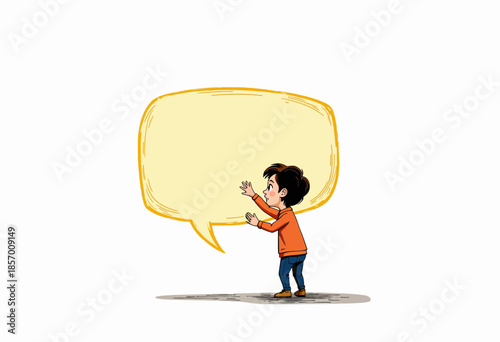 Illustration of a Child Speaking with an Empty Speech Bubble Overhead in a Playful Cartoon Style