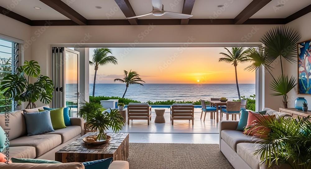 Obraz premium Luxury beachfront living room interior.
