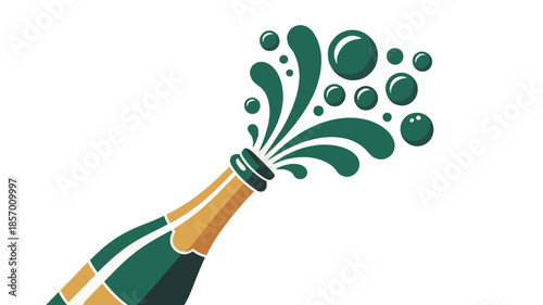 A festive champagne bottle with a burst of bubbles celebrating the moment.