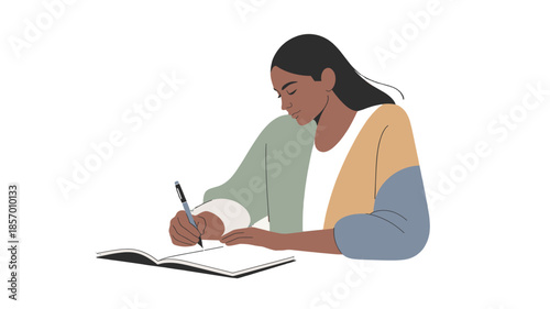 A person writing in a notebook, focused and engaged.