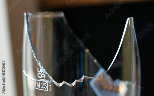 close up of a broken pint glass