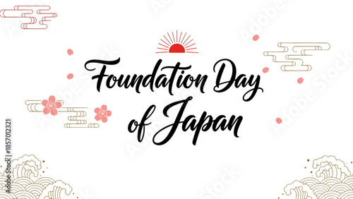 Foundation Day of Japan graphic design with sun and clouds  