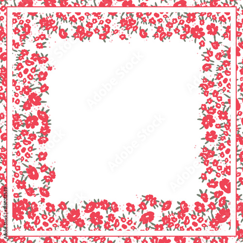 Print for kerchief, bandana, scarf, handkerchief, shawl, neck scarf. Squared pattern with ornament for fabric, textile, silk products. Paisley vector with abstract flowers. Floral folk tracery.