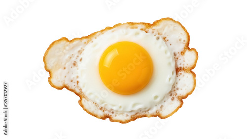 Fotografie Fried egg with runny yolk isolated PNG, sunny side up breakfast food on transpar
