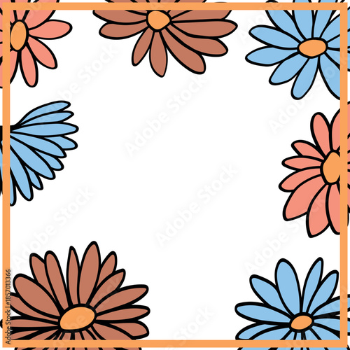 Print for kerchief, bandana, scarf, handkerchief, shawl, neck scarf. Squared pattern with ornament for fabric, textile, silk products. Paisley vector with abstract flowers. Floral folk tracery.