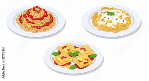 Three Plates of Delicious Italian Pasta Dishes.