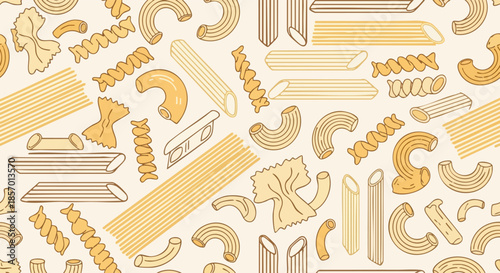 Assortment of Dry Pasta Shapes Seamless Pattern.