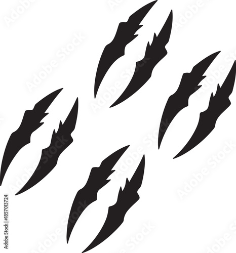 Black claw marks on a white background representing a wild animal attack or a fierce symbol of power and danger also transparent background