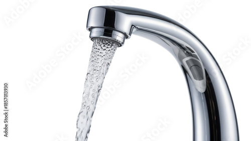Φωτογραφία Chrome faucet with running water isolated PNG, modern tap fixture on transparent