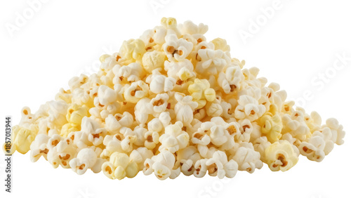 Pile of delicious popcorn isolated PNG on transparent background, classic salty snack for movie night and entertainment