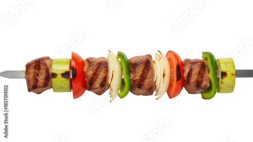 Quadro em tela Grilled shish kebab with meat and vegetables isolated PNG, delicious barbecue sk