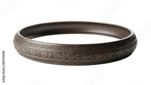 Konstfotografi Bronze bangle bracelet with floral pattern isolated PNG, vintage style jewelry f