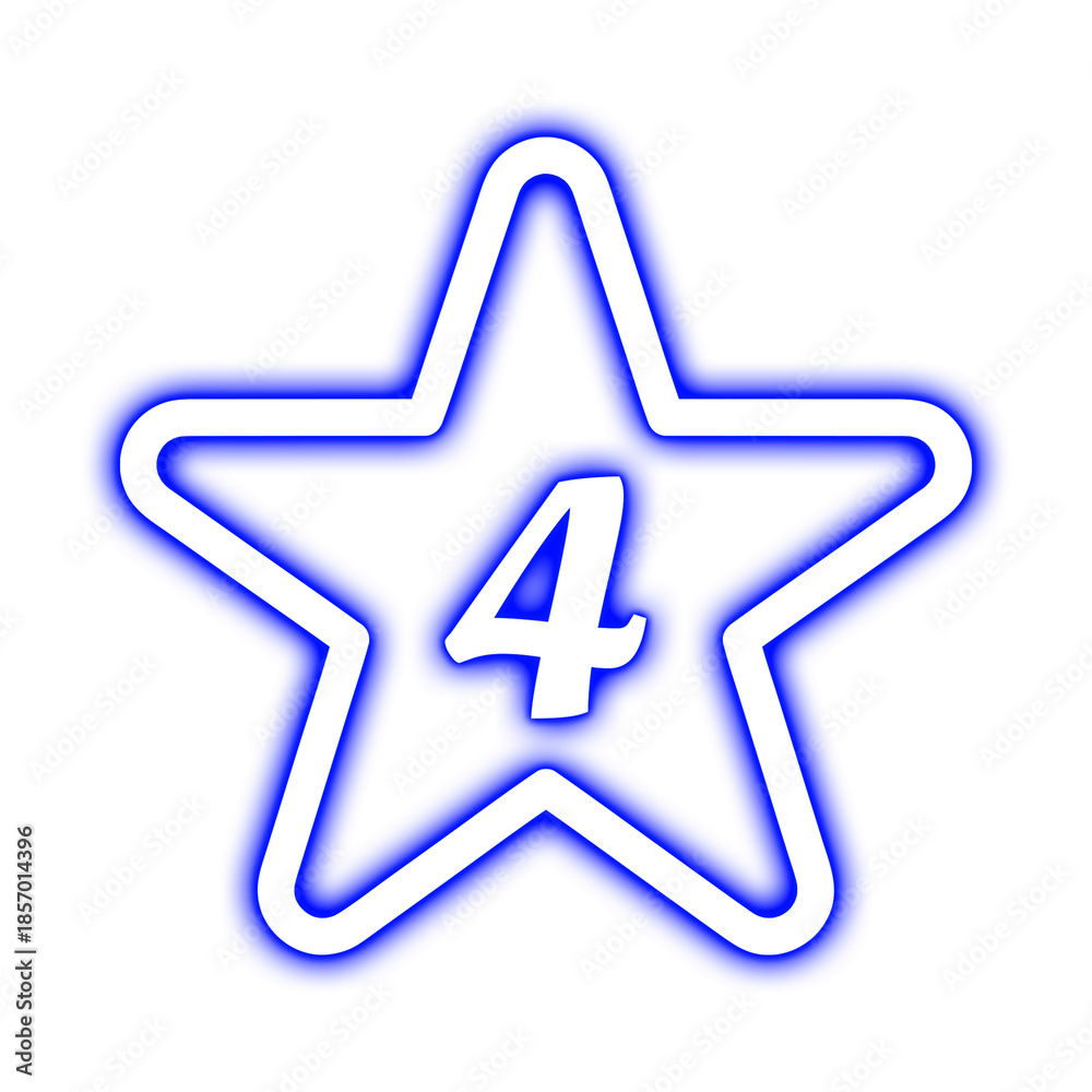 Obraz premium blue star icon glowing neon with number 4 sign