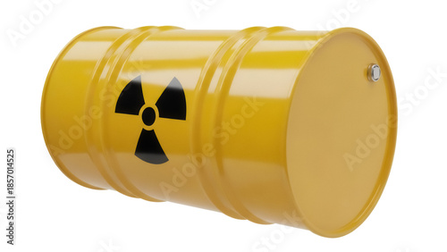 Cuadro en lienzo Yellow barrel with radiation symbol isolated PNG, radioactive waste container fo