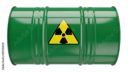 Bilde på lerret Green barrel with radioactive symbol isolated PNG, hazardous waste container on