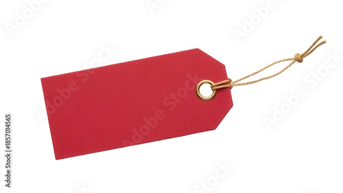 Obraz na płótnie Red paper tag with string isolated on transparent background, blank price label