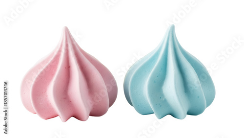 Photos Two meringue cookies isolated PNG, one pink and one blue, on transparent backgro