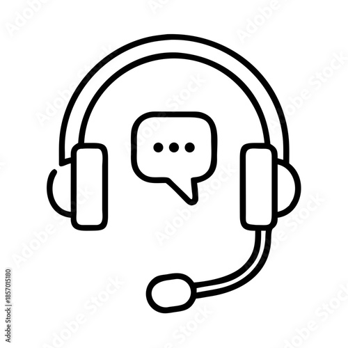 Minimal thin line vector icon integrated communication headset and speech bubble with dots. Call center concept. Vector icon for website, app design vector illustration