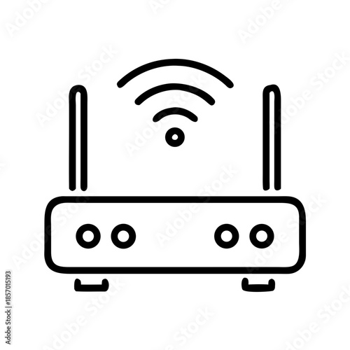 Minimal thin line vector icon of a next generation WiFi 7 router with signal for wireless network, internet of things, communication design vector illustration