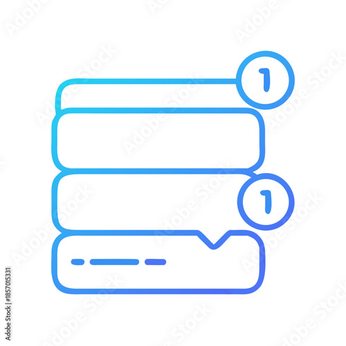Stacked notification control line symbol with unread message count. Gradient user interface and app concept for modern digital communication. Vector icon