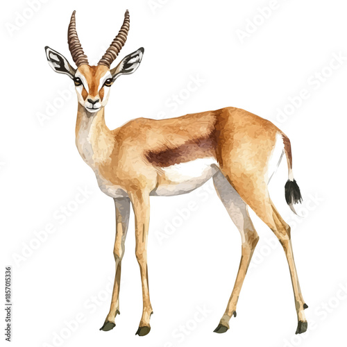 Gazelle, watercolor vector depicting playful antics, isolated on a white background.