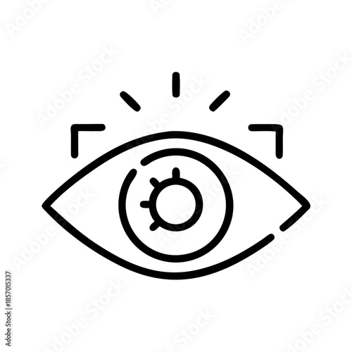 Eye with shine and scan marks, a concept for eye strain protection, vision and optical health. Vector line icon for medical app design