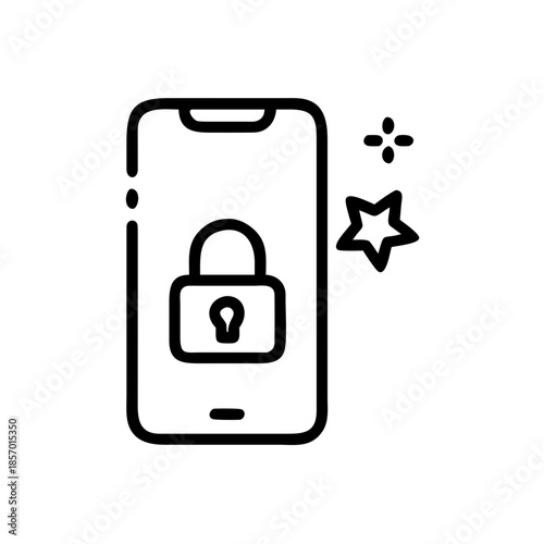 Outline icon parental control lock on smartphone with star. Digital security and privacy concept. Vector icon for app, internet, website design