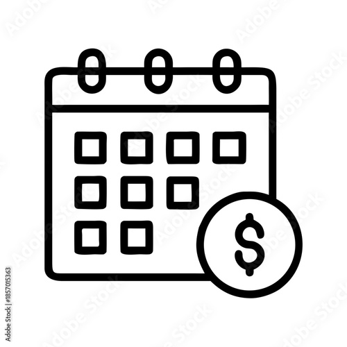 Outline icon of a calendar with a dollar sign for subscription manager. Financial planning and scheduling concept. Vector symbol