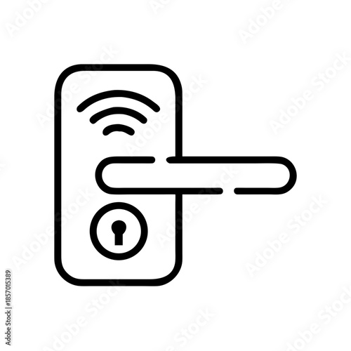 Digital smart lock with Wi-Fi symbol. Flat outline vector icon for home security, smart home technology, residential intelligent access system