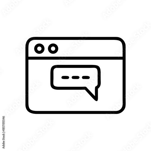 Minimal thin line vector icon chatbot theme with browser window and speech bubble. Concept of online support and customer service for website icon