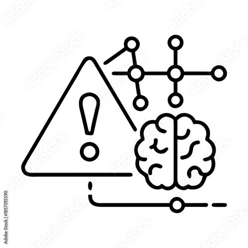 Minimal thin line vector icon ai network management concept. Artificial Intelligence warning, risk or problem symbol for interface, app