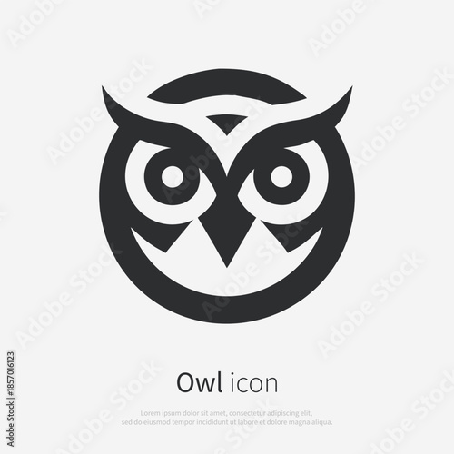 Owl head logo front view. Night bird icon silhouette isolated. Vector illustration