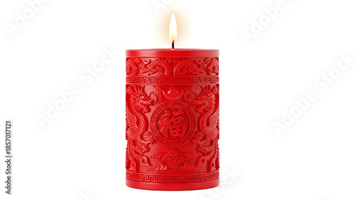 Red carved candle with chinese traditional patterns for lunar new year and festive decoration