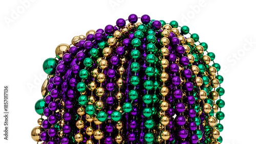 Mardi gras beads in purple green and gold colors for carnival party celebration and festive decor
