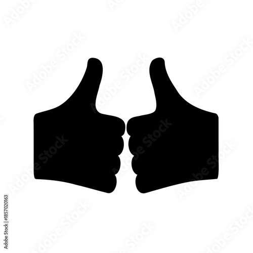 Two bold black thumbs-up gestures symbolizing approval, like, success, and agreement